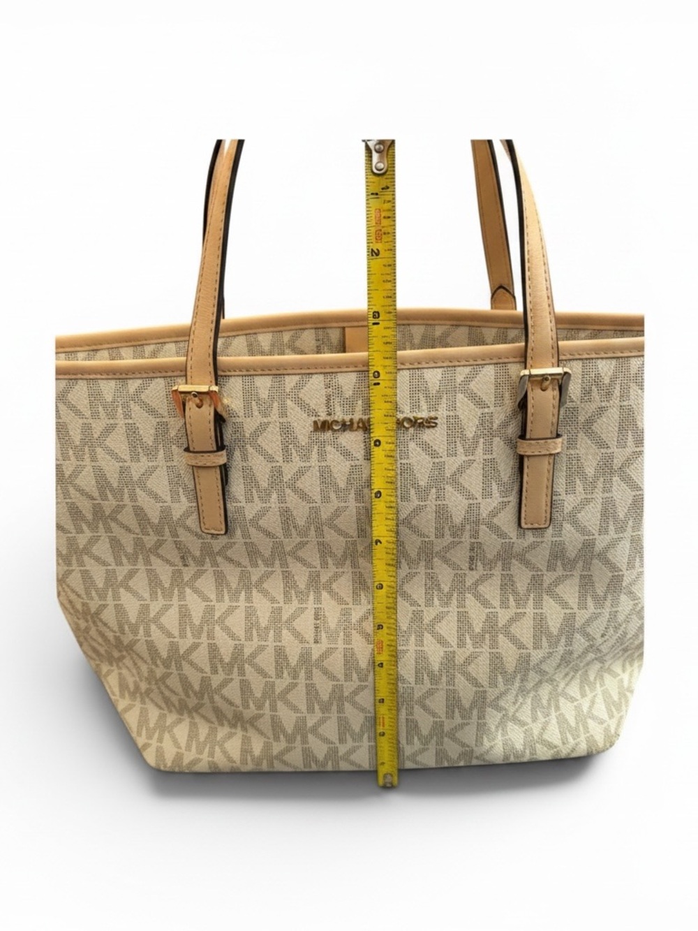 Michael Kors Jet Set Large Logo Top Zip Tote in the Vanilla/Beige Color-Way - Picture 8 of 14